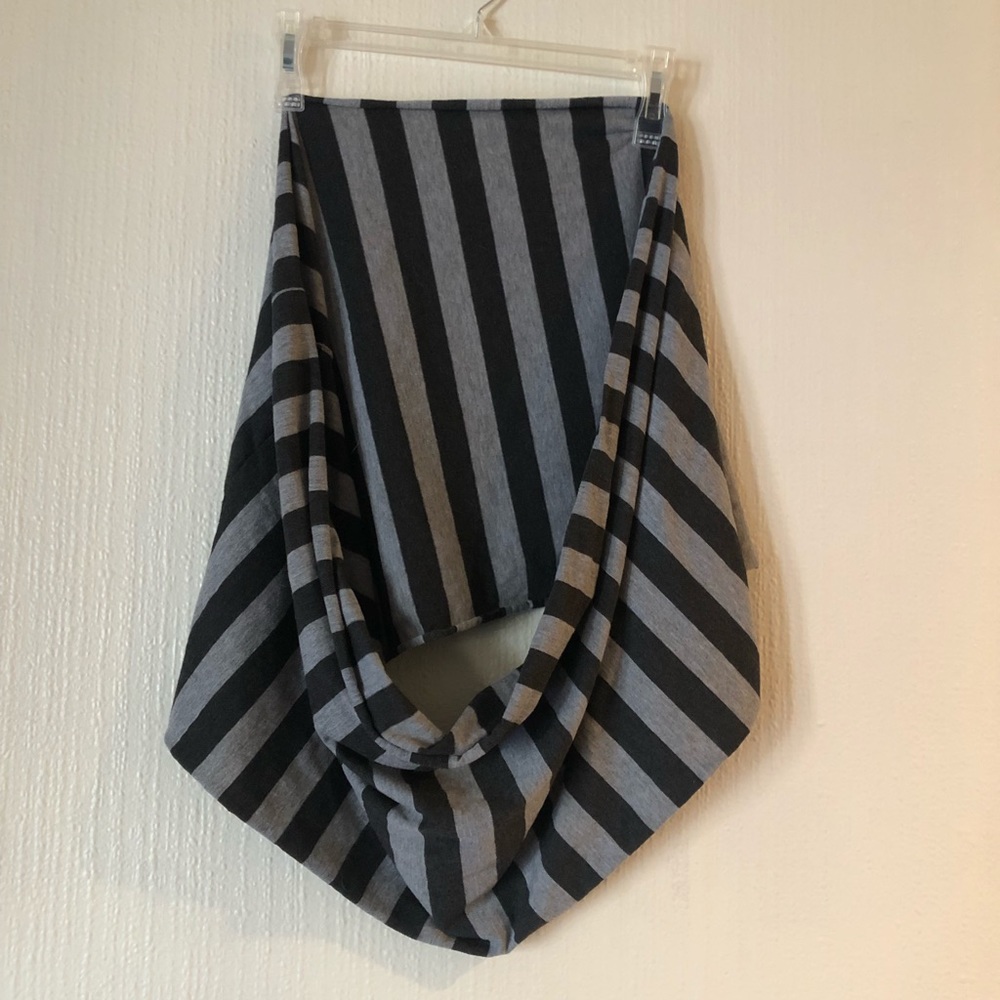 Gray and black striped infinity scarf